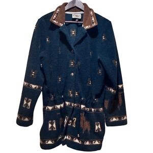 Vintage County Clothing Co Southwest Fleece Jack Women's M Alpaca Pattern  Green